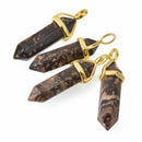 1 Rhodonite Charm, Gemstone Point Pendant, gold trim, 1.5", chs8204