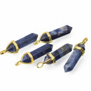 1 Sodalite Charm, Gemstone Point Pendant, gold trim, 1.5", chs8208