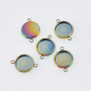 4 Stainless Steel Round Charms, CABOCHON SETTING Bezel Frame Connector Link, Rainbow (fits 12mm cabs) chs8209
