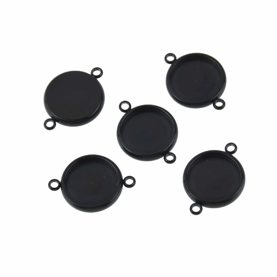 4 Stainless Steel Round CABOCHON SETTING Bezel Frame Charm Connector Link, Black (fits 12mm cabs)  chs8210