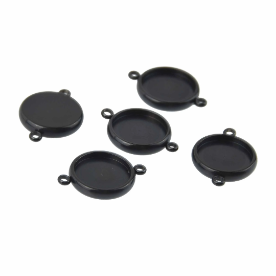 4 Stainless Steel Round CABOCHON SETTING Bezel Frame Charm Connector Link, Black (fits 12mm cabs)  chs8210