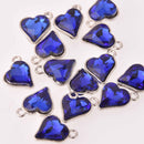 6 Royal Blue Crystal Heart Charms, Silver Metal, 19mm, chs8213