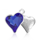6 Royal Blue Crystal Heart Charms, Silver Metal, 19mm, chs8213