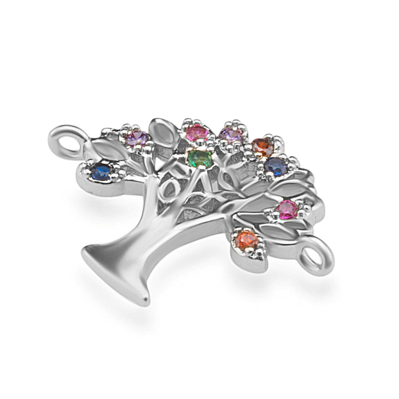 Silver Tree Charm Connector, Rainbow Micro Pave Charm, chs8220