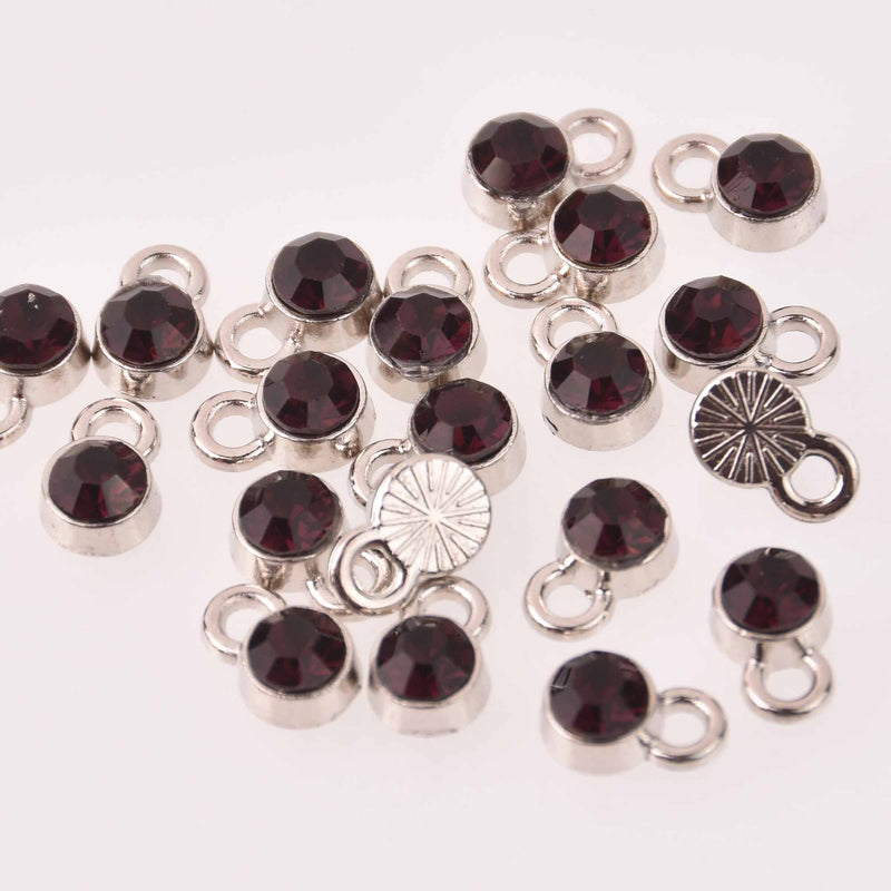 Purple Drop Charms 6mm Silver and Rhinestone Crystal Dot Charms chs8298