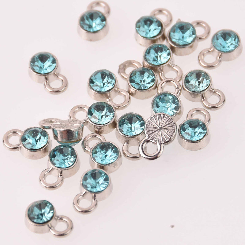 AQUAMARINE BLUE Drop Charms 6mm Silver and Rhinestone Crystal Dot Charms chs8224