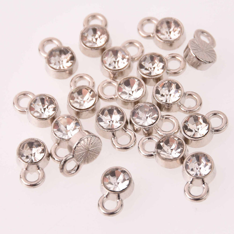 CLEAR Drop Charms 6mm Silver and Rhinestone Crystal Dot Charms chs8225