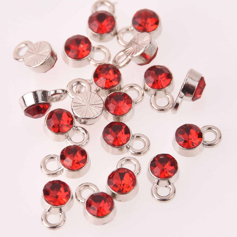Ruby Red Drop Charms 6mm Silver and Rhinestone Crystal Dot Charms chs8228