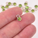 Peridot Green Drop Charms 6mm Silver and Rhinestone Crystal Dot Charms chs8229