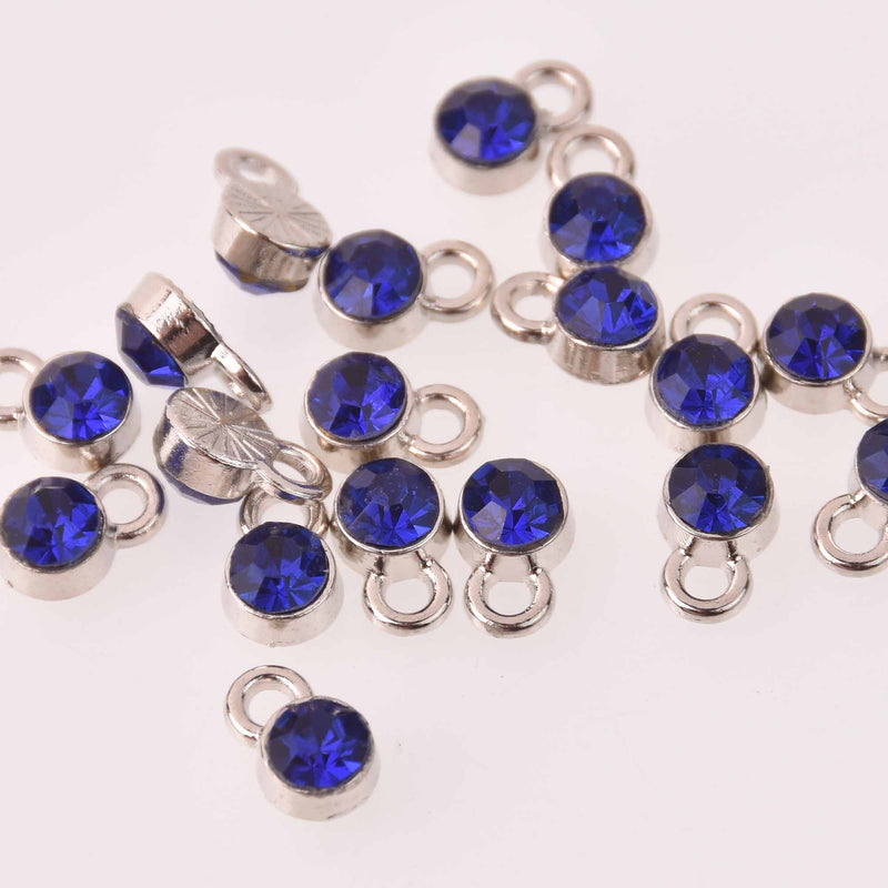 Royal Blue Drop Charms 6mm Silver and Rhinestone Crystal Dot Charms chs8230