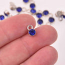 Royal Blue Drop Charms 6mm Silver and Rhinestone Crystal Dot Charms chs8230