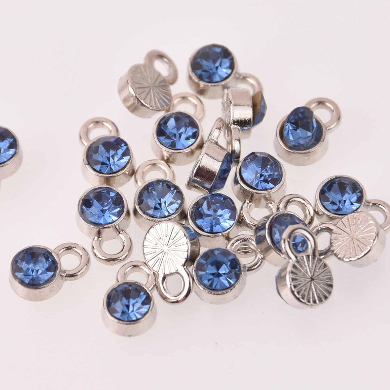 Blue Drop Charms 6mm Silver and Rhinestone Crystal Dot Charms chs8233