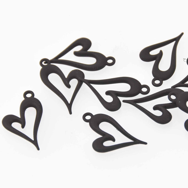 8 Black Heart Charms, 24mm, chs8236