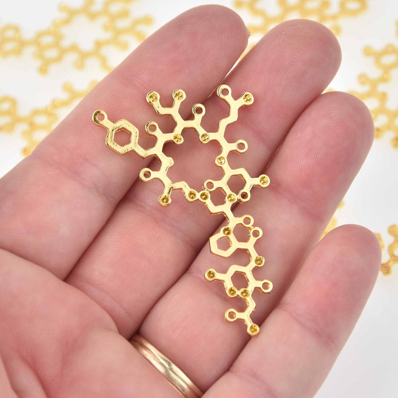 5 OXYTOCIN Molecule Charms, Gold Charm Pendants, Science Charms, chs8239