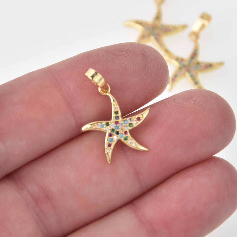 Starfish Charm with Micro Pave CZ Crystals, Gold, chs8242