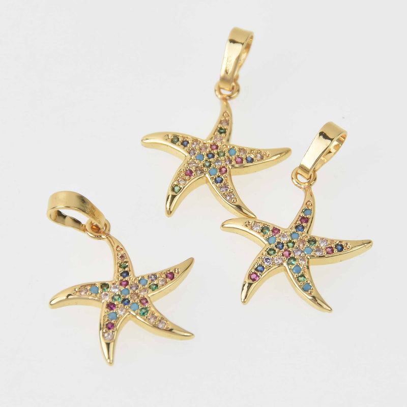 Starfish Charm with Micro Pave CZ Crystals, Gold, chs8242