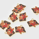 5 Gingerbread Man Christmas Charms, Gold Plated with enamel, 3/4", chs8243