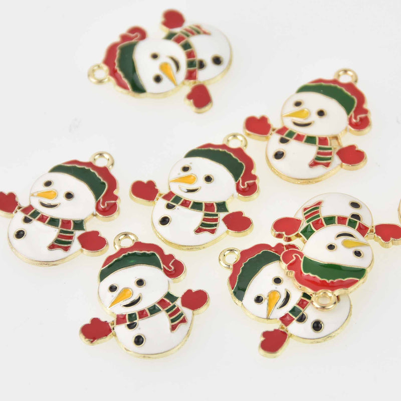 5 SNOWMAN Christmas Charms, Gold Plated with enamel, 7/8", chs8245