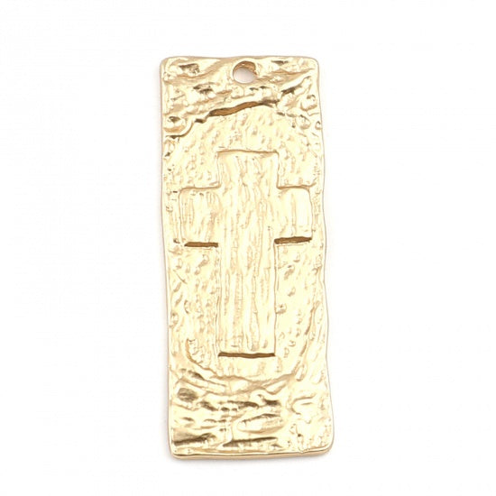 Matte Gold Cross Charms, Rustic Textured Metal, 33mm, chs8293