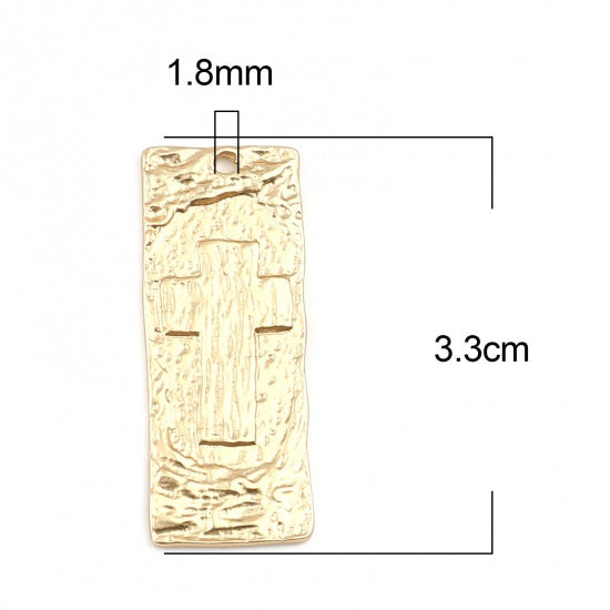 Matte Gold Cross Charms, Rustic Textured Metal, 33mm, chs8293
