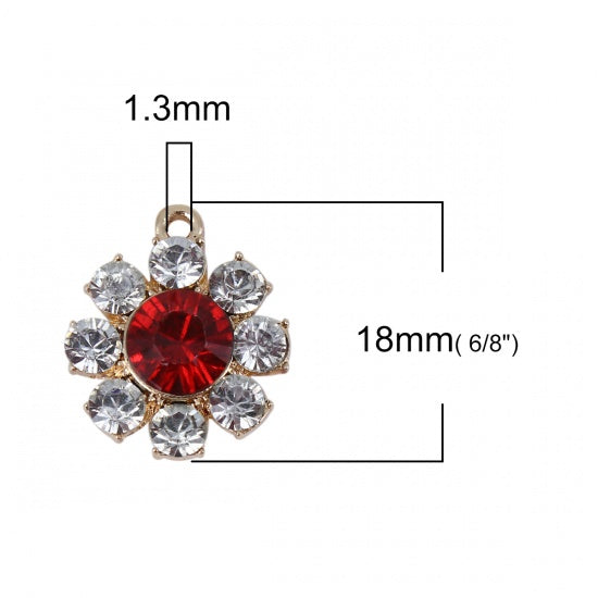 Gold Crystal Charms, 15mm round Rhinestone charms, chs8295