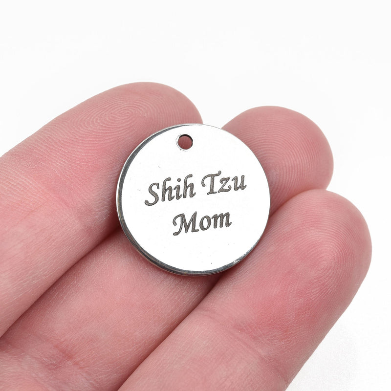 5 Stainless Steel Charm, Shih Tzu Mom, 20mm (3/4"), cls0002a