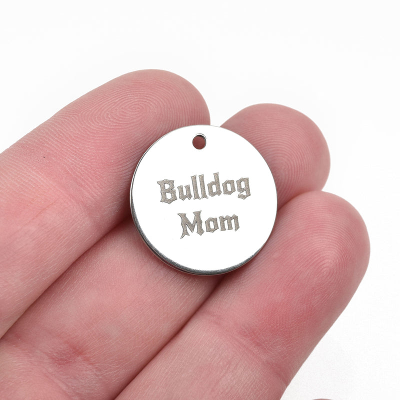 5 BULLDOG MOM Charms Stainless Steel 20mm (3/4") cls0003a