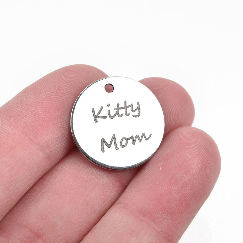 5 Stainless Steel Charm, Kitty Mom, 20mm (3/4"), cls0006a