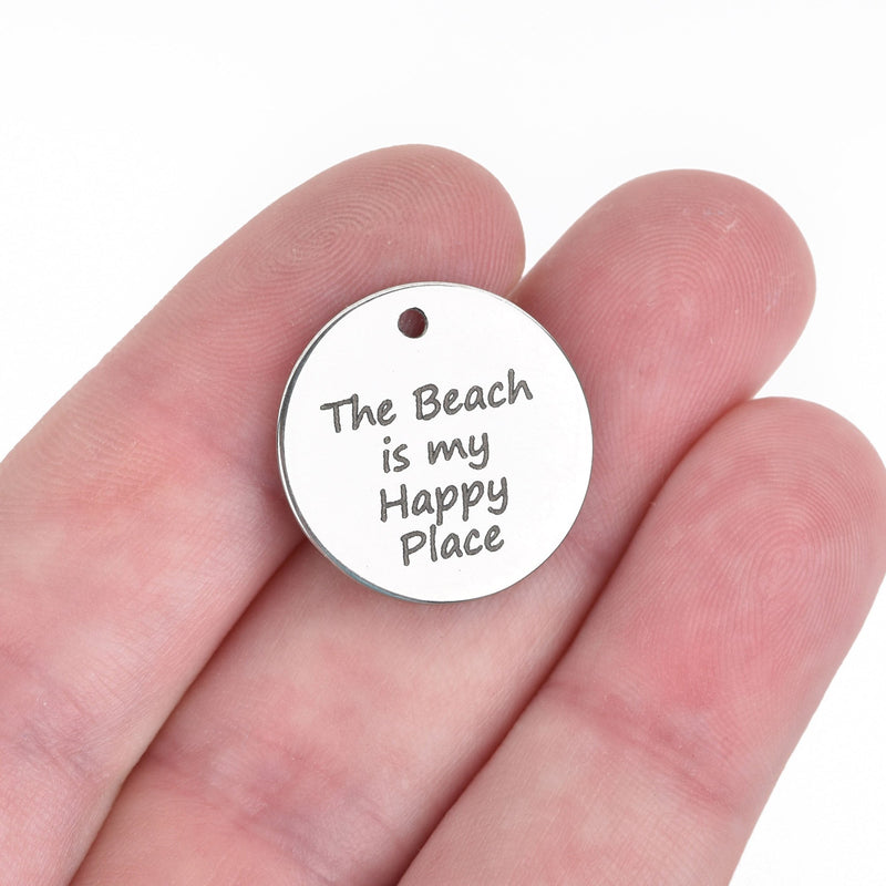 5 Beach Charms, Stainless Steel Charms, The Beach is my Happy Place, 20mm (3/4"), cls0025a