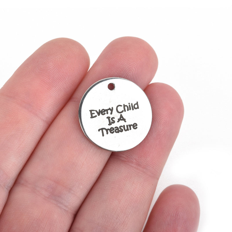 5 Teacher Charms Stainless Steel Foster Mom Charms Every Child is a Treasure 20mm (3/4") cls0028a