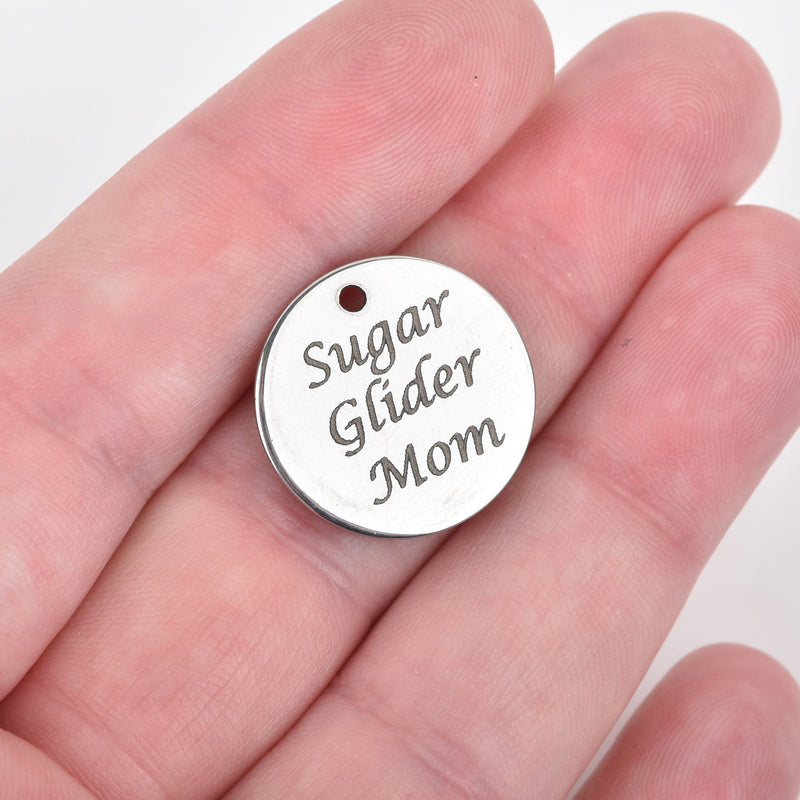 5 SUGAR GLIDER MOM Charms, Stainless Steel Quote Charms, 20mm (3/4"), cls0056a