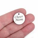 5 CHEER MOM Charms, Stainless Steel Quote Charms, Cheerleader Charms, Sports Charms, 20mm (3/4"), cls0152a
