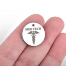 5 MED TECH Charms, Stainless Steel Quote Charms, Lab Tech Charms, Caduceus Charms, 20mm (3/4"), cls0154a