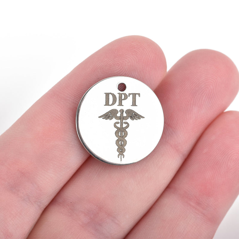 5 PHYSICAL THERAPIST Charms, Stainless Steel Quote Charms, DPT Charms, Medical Charms, Caduceus Charms, 20mm (3/4"), cls0157a
