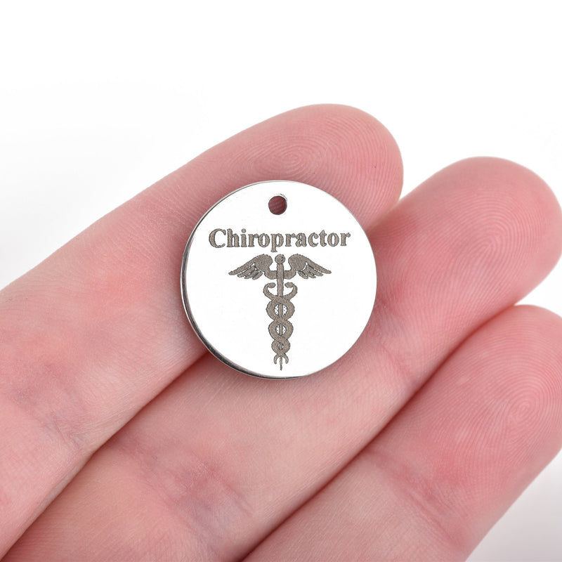 5 CHIROPRACTOR Charms, Stainless Steel Quote Charms, 20mm (3/4"), cls0159a