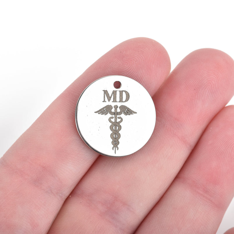 5 DOCTOR Charms, Stainless Steel Quote Charms, MD Charms, Medical Charms, Caduceus Charms, 20mm (3/4"), cls0160a