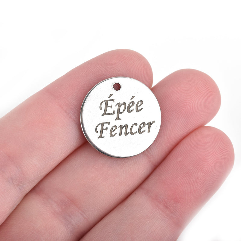 5 EPEE FENCER Charms, Stainless Steel Quote Charms, Fencing Charms, 20mm (3/4"), cls0172a