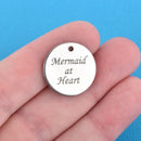 5 MERMAID Charms, Stainless Steel Quote Charms, Mermaid at Heart Charms, 20mm (3/4"), cls0176a