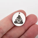5 POOP EMOJI Charms, Silver Stainless Steel Quote Charms, Emoticon Charms, 20mm (3/4"), cls0182a