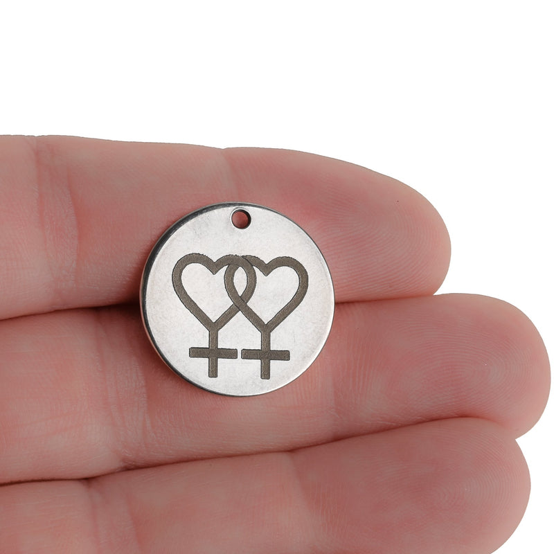 5 Gay Lesbian LOVE Charms, Stainless Steel LGBTQ Pride WLW Charms 20mm cls0228a