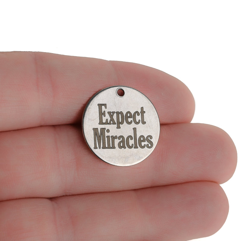 5 Recovery Charms, Stainless Steel Charms, Religious Charms, Expect Miracles, 20mm (3/4"), cls0243a