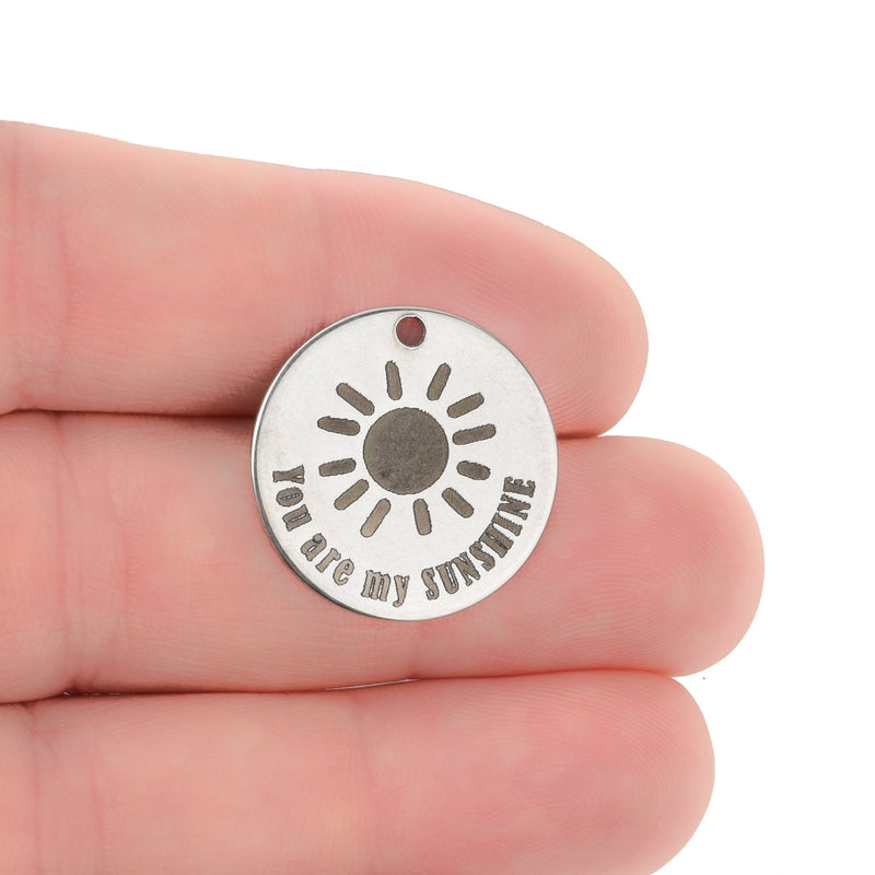 5 Charms Polished Stainless Steel Charms, You are my sunshine, 20mm (3/4") cls0251a