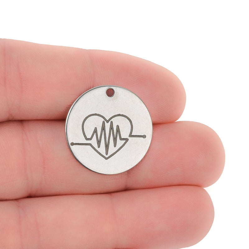 5 Open Heartbeat Charms, Stainless Steel Quote Charms, Nursing ECG Charms, EKG Charms, 20mm (3/4"), cls0255a