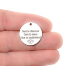 5 Lotus Text Charms, Silver Stainless Steel Quote Charms, Dare to Discover, Learn, Understand, 20mm (3/4"), cls0274a