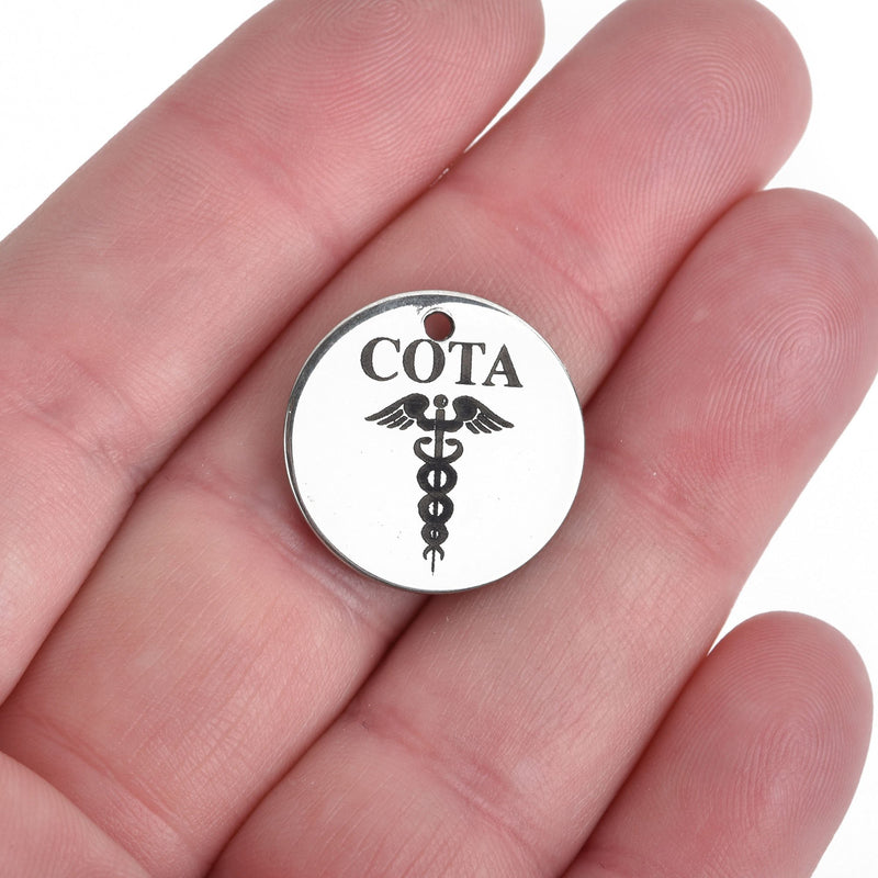 5 COTA Charms, Occupational Therapy Assistant Stainless Steel Quote Charms, Medical Caduceus 20mm (3/4"), cls0302a