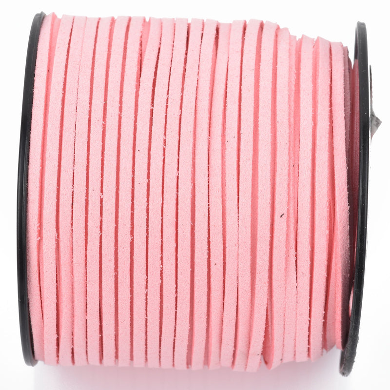 90m Spool of Faux Suede Lacing Cord, LIGHT PINK 3mm x 1.5mm cor0152