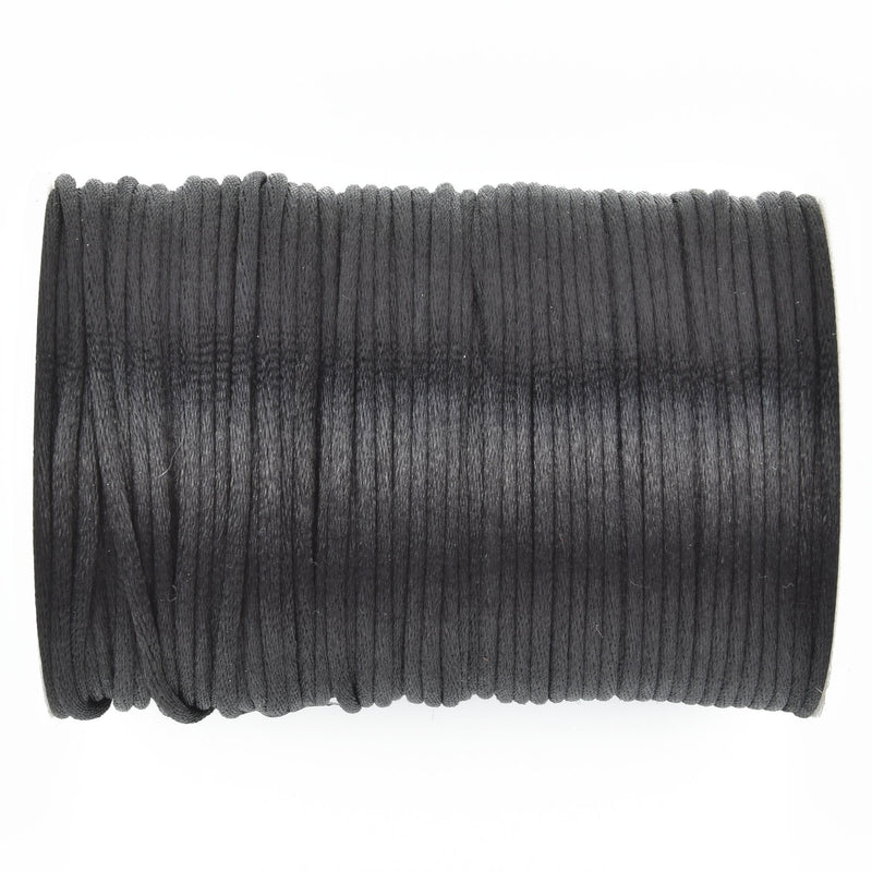 2mm Satin Rat Tail Cord Rattail Knotting Weaving Cord BLACK 100 yards cor0184