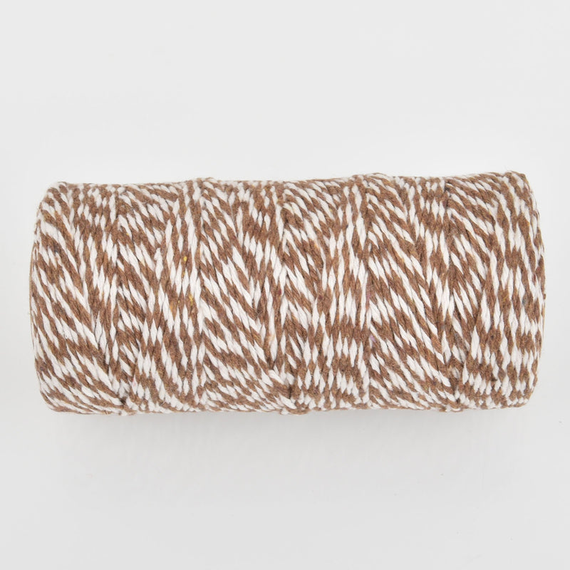 Taupe Baker's Twine, 1.5mm Cotton Cord, striped taupe and white, 100 yard spool, cor0465