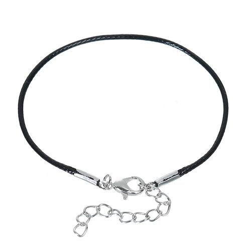 10 BLACK Wax Rope Cord Bracelet Blanks, SilverLobster Clasps, 7.25" plus extender chain, cor0542