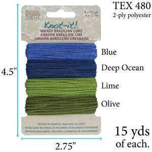 Waxed Macrame Cord Polyester, Hang Loose Knot-It Mix, 15 yds each, cor0568
